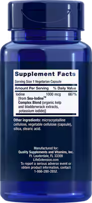 Life Extension Sea-Iodine™ 1000 mcg 60 vcaps, морський йод для підтримка щитоподібної залози