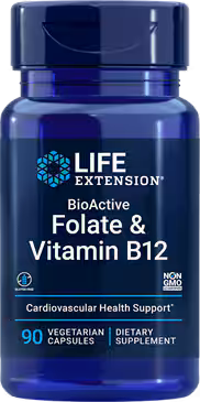 Life Extension BioActive Folate & Vitamin B12 90 vcaps, біоактивні форми фолату та вітаміну В12