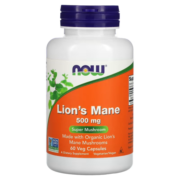 NOW Foods Lion's Mane 500 mg 60 veg caps, екстракт гриба їжовик гребінчастий для роботи мозку