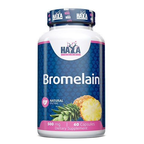 Haya Labs Bromelain 500 mg - 60 caps, бромелайн для засвоєння білка та зміцнення імунної системи