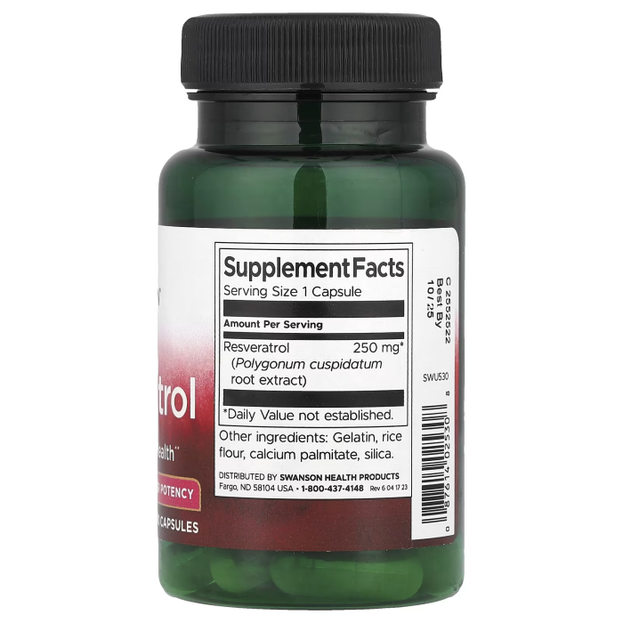Swanson Resveratrol 250 mg 30 caps, антиоксидант ресвератрол