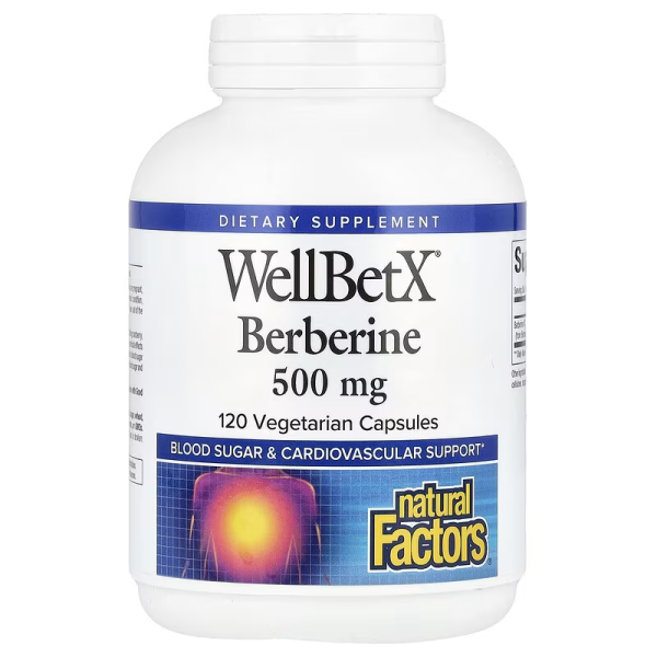 Natural Factors WellBetX Berberine 500 mg 120 vegcaps, берберин для поддержания уровня глюкозы