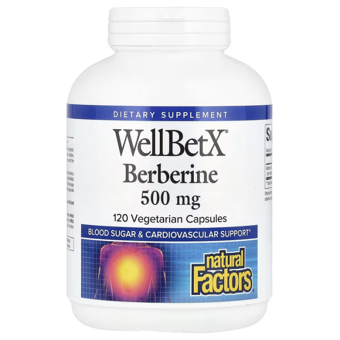 Natural Factors WellBetX Berberine 500 mg 120 vegcaps, берберин для поддержания уровня глюкозы