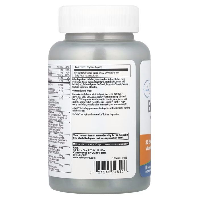 KAL, Enhanced Energy Teen 60 tab, підліткові мультивітаміни