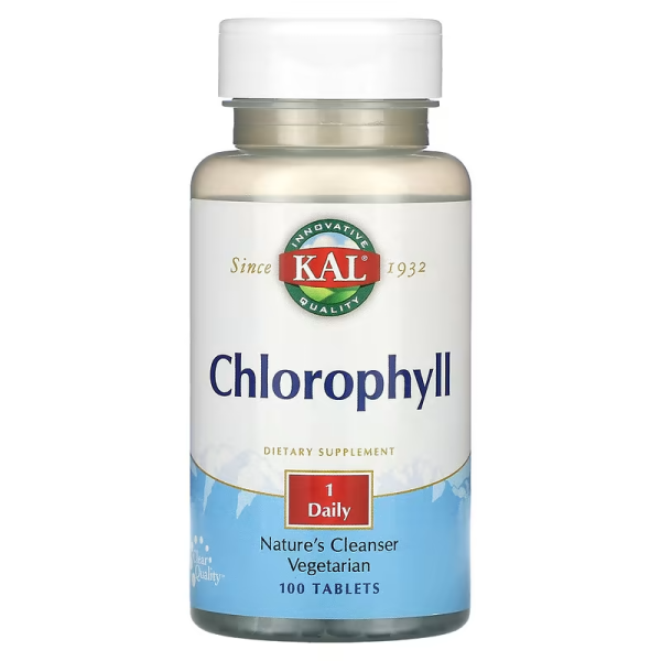 KAL Chlorophyll 20mg 100 tabs, хлорофіл для очищення організму