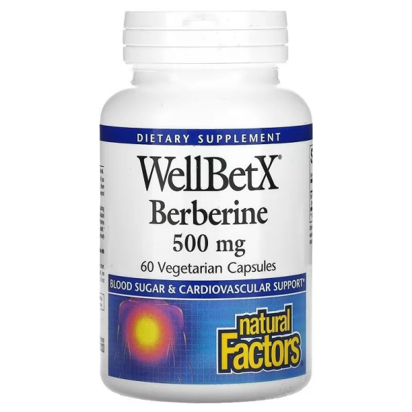 Natural Factors WellBetX Berberine 500 mg 60 vegcaps, берберин для контроля уровня глюкозы