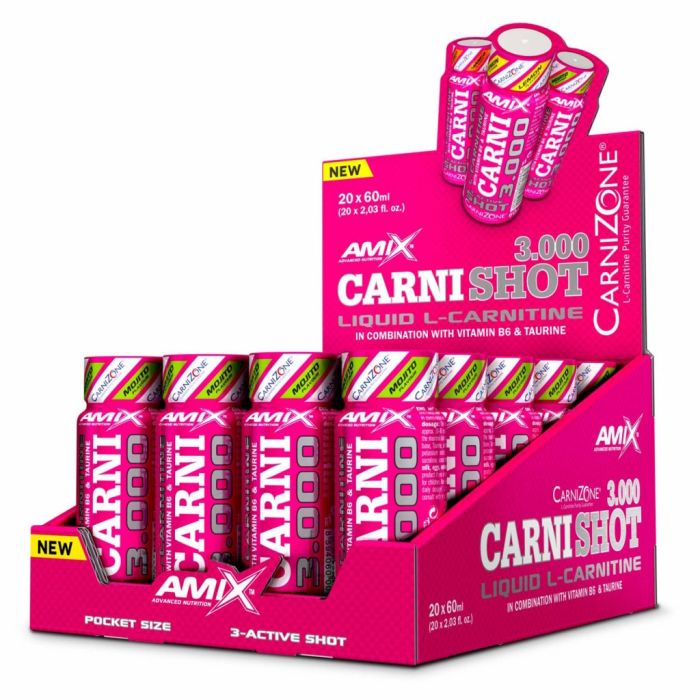 AMIX Carnishot 3000 liquid carnitine 20 шт. x 60 ml, л-карнітин в шотах з тауріном та вітаміном В6