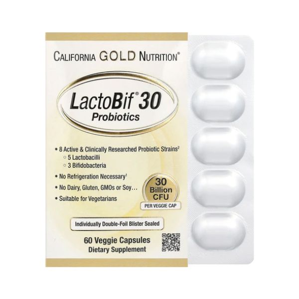 California Gold Nutrition LactoBif 30 Probiotics - 60 veg caps пробіотики з лакто та біфідобактеріями