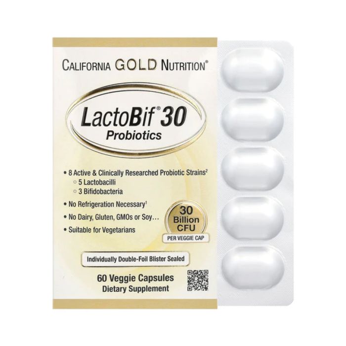 California Gold Nutrition LactoBif 30 Probiotics - 60 veg caps пробіотики з лакто та біфідобактеріями