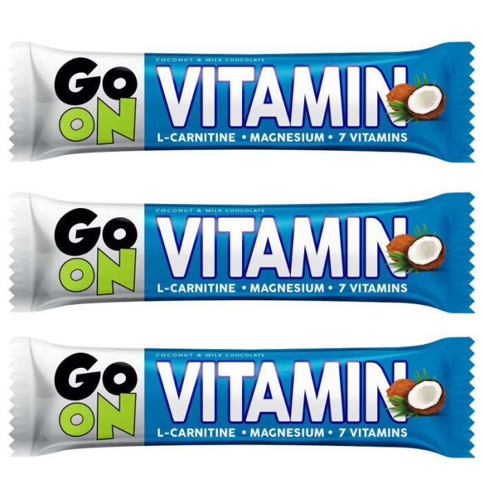 Go On Vitamin Bar блок 24 шт. х 50 г - кокосові батончики з магнієм, L-карнітином та вітамінами