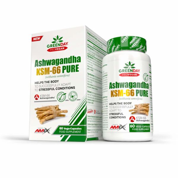 Amix GreenDay ProVegan Ashwagandha KSM-66 60 veg caps, ашваганда для підвищення рівня енергії