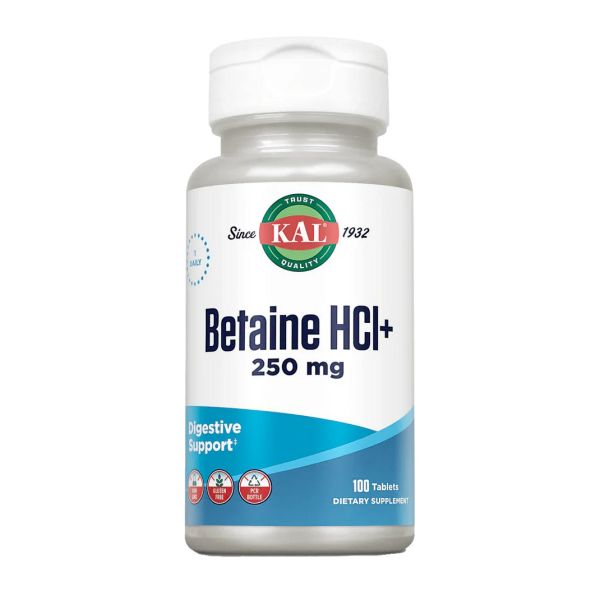 KAL Betaine HCl+ - 100 таб, бетаїн гідрохлорид для травлення