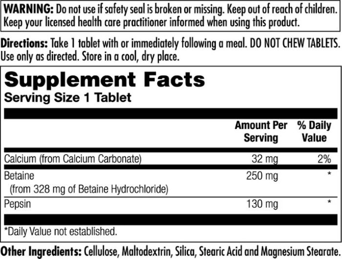 KAL Betaine HCl+ - 100 таб, бетаїн гідрохлорид для травлення