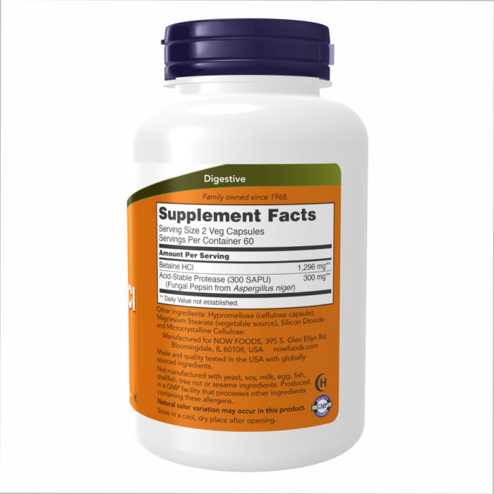 NOW Foods Betaine HCI 648 mg 120 vcaps бетаїн гідрохлорид