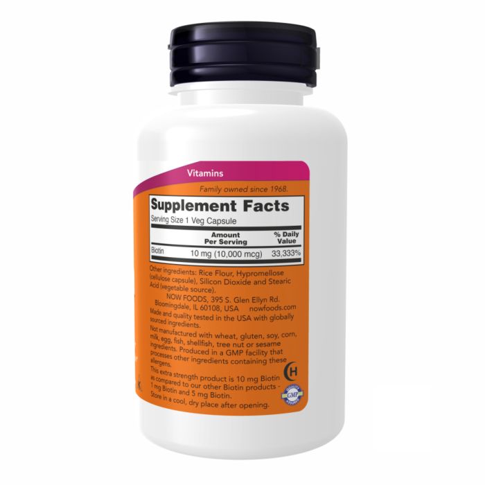 NOW Foods Biotin 10 mg 10,000 mcg - 120 vcaps для роста волос, ногтей