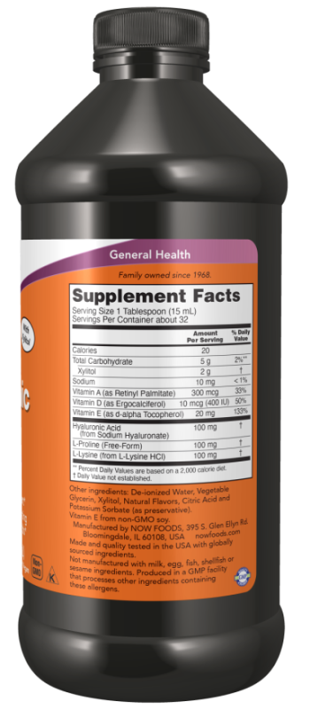 NOW Foods Liquid Hyaluronic Acid 100 mg 473 ml berry, рідка гіалуронова кислота зі смаком ягід