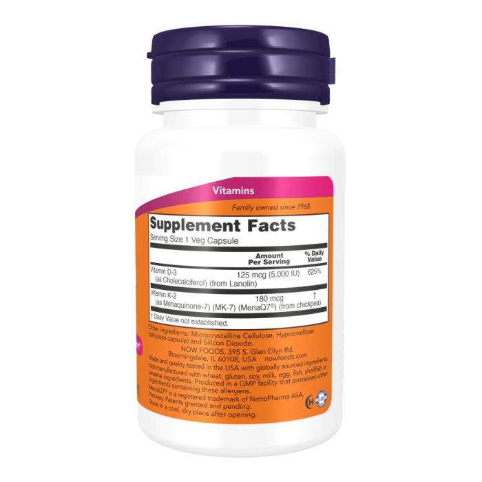 NOW Foods Mega D-3 & MK-7 60 vcaps вітамін Д3 5000 IU з K2 180 mcg