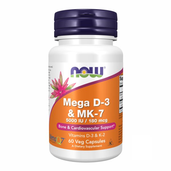 NOW Foods Mega D-3 & MK-7 60 vcaps вітамін Д3 5000 IU з K2 180 mcg