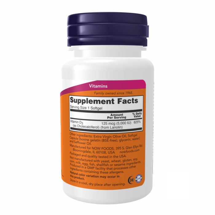 NOW Foods Vitamin D3 5000 IU 120 sgels вітамін Д3