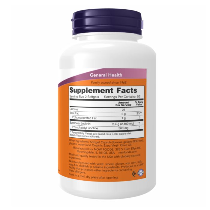 NOW Foods Sunflower Lecithin 1200 mg 200 sgels лецитин подсолнечный для снижения холестерина