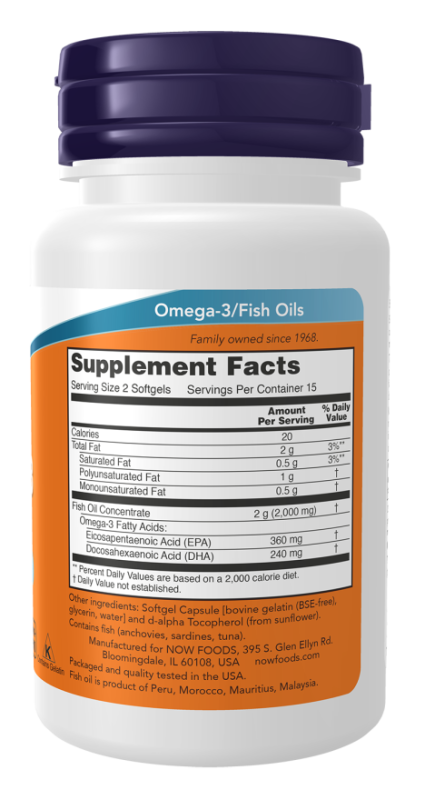 NOW Foods Omega 3 1000mg 500 Softgels омега 3 рыбий жир
