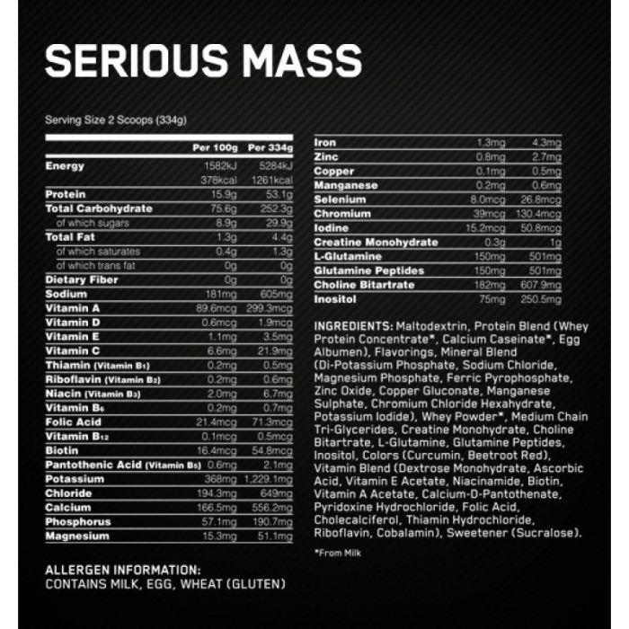 Optimum Nutrition Serious Mass 2720 гр. (UK) высокоуглеводный гейнер