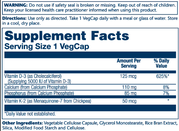 Solaray Vitamin D-3 & K-2 60 vcaps вітамін Д3 з К2