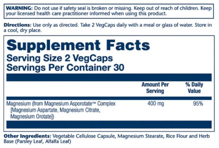 Solaray Magnesium Asporotate 400 mg 60 vcaps магний аспартат