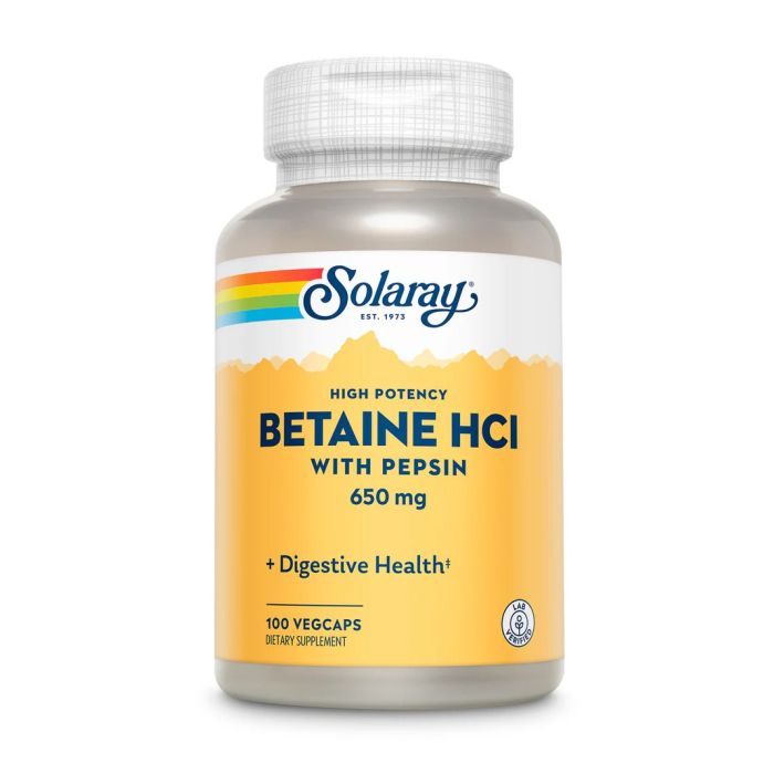 Solaray Betaine HCL 650 mg with Pepsin 100 капсул - бетаїн гідрохлорид для травлення