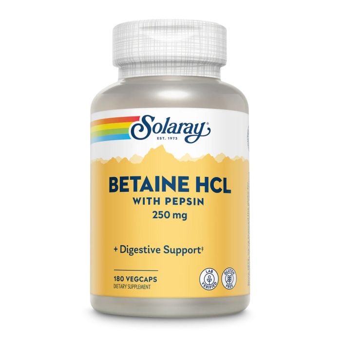 Solaray Betaine HCL with Pepsin 250 mg 180 капсул - бетаїн гідрохлорид для травлення