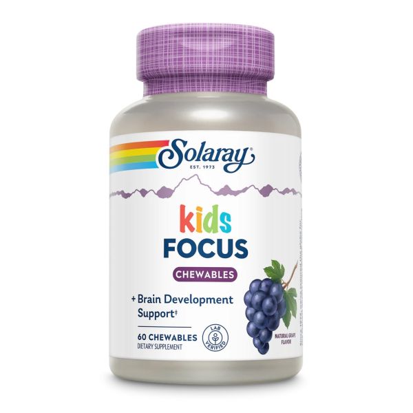 Solaray Kids Focus Natural Grape - 60 жувальних таблеток, дитячі вітаміни для покращення концентрації