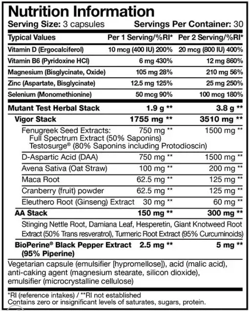 Mutant Test 90 vcaps, стимулятор тестостерону