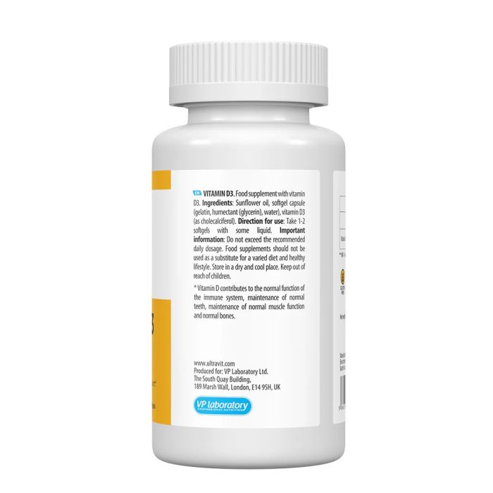 UltraVit Vitamin D3 2000 IU 180 sgels, вітамін Д3 підтримка імунітету та здоров'я кісток