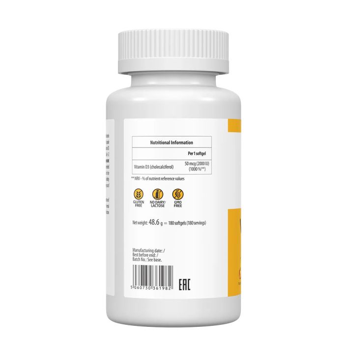 UltraVit Vitamin D3 2000 IU 180 sgels, вітамін Д3 підтримка імунітету та здоров'я кісток