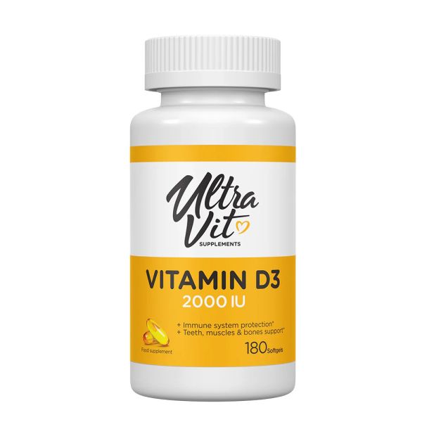 UltraVit Vitamin D3 2000 IU 180 sgels, вітамін Д3 підтримка імунітету та здоров'я кісток