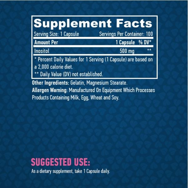 Haya Labs Inositol 500 mg - 100 caps, інозитол для збалансування метаболізму та рівня холестерину