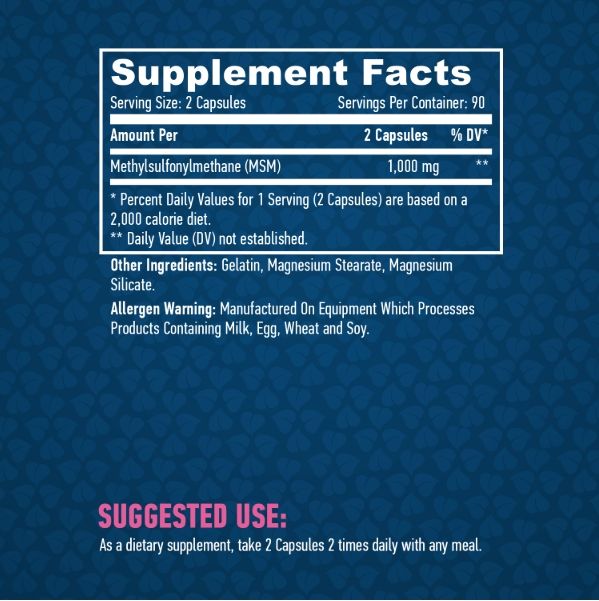 Haya Labs MSM 500 мг - 180 капс, метилсульфонілметан для підтримки  здоров'я суглобів, зв'язок та шкіри