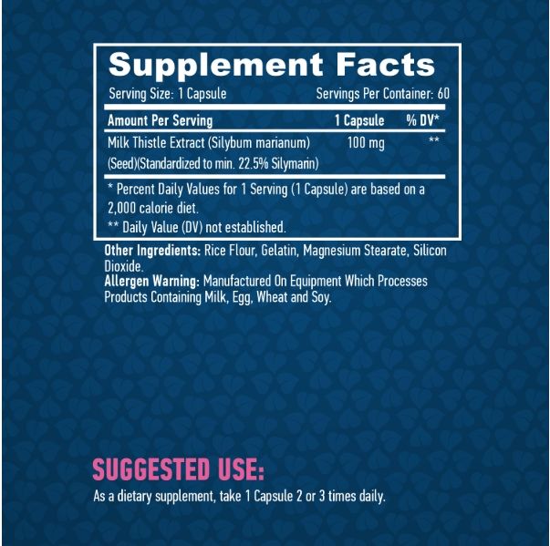 Haya Labs Milk Thistle 100 мг - 60 капс, розторопша для підтримки функцій печінки, очищення організму та антиоксидантного захисту