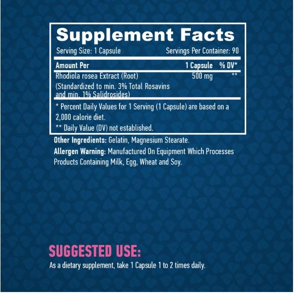 Haya Labs Rhodiola Rosea Extract 500 мг - 90 капс, адаптоген родіола рожева для підтримки нервової системи